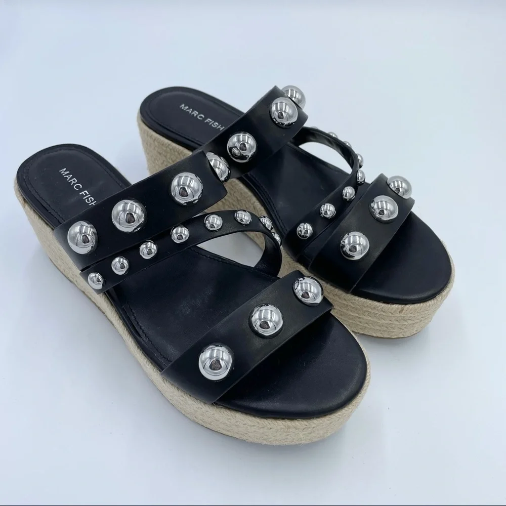 Marc Fisher Jalyn Platform Espadrilles Sandals Black Sz 9